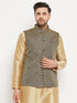 VASTRAMAY Men's Black Cotton Silk Blend Ethnic Jacket